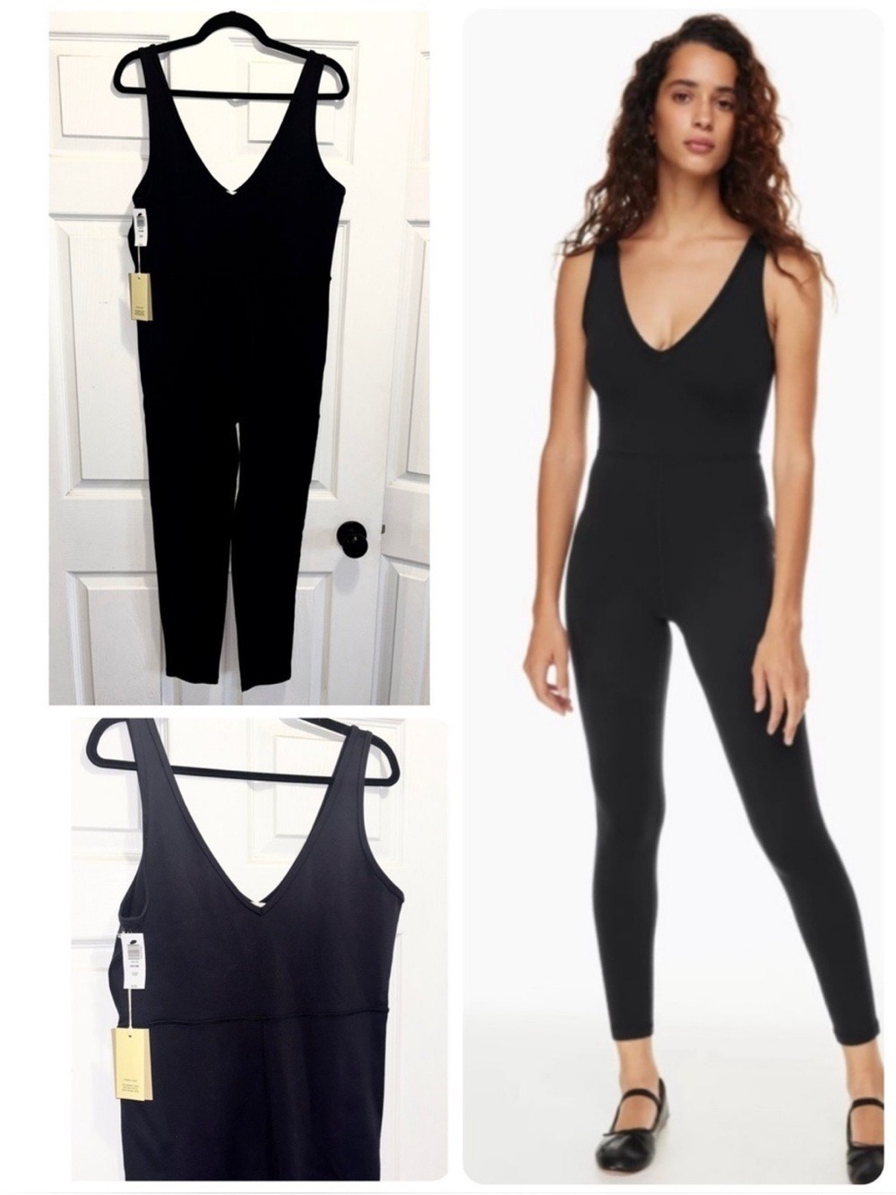 NWT Aritzia Wilfred Free Rhone Jumpsuit Black Sleeveless V-neck Bodysuit Sz XL